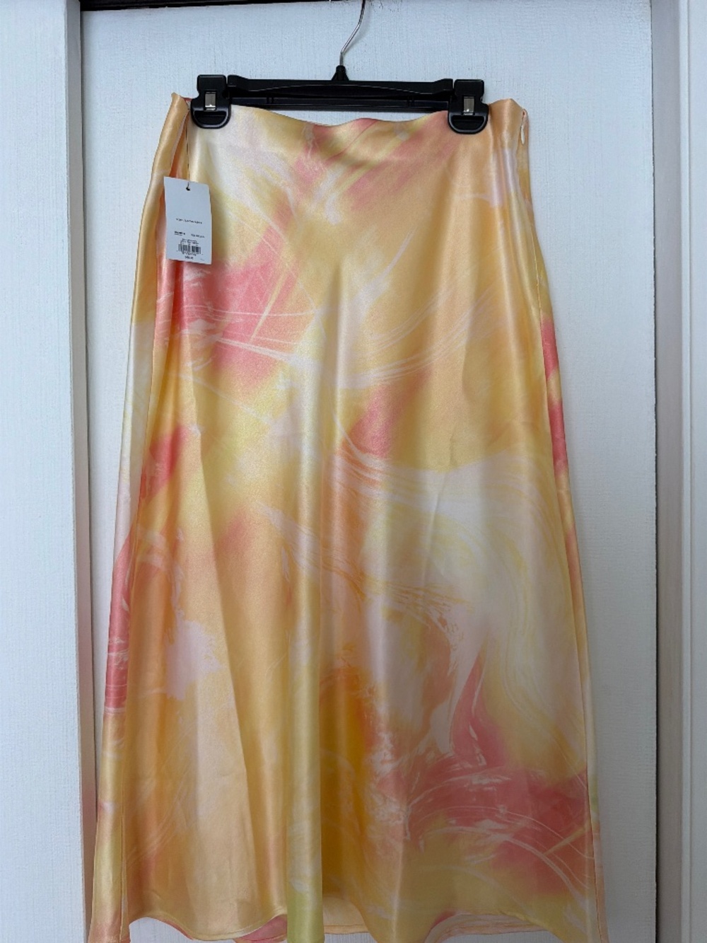 Apt. 9 Silky Satin Midi Skirt Abstract Yellow Pink Size M NWT